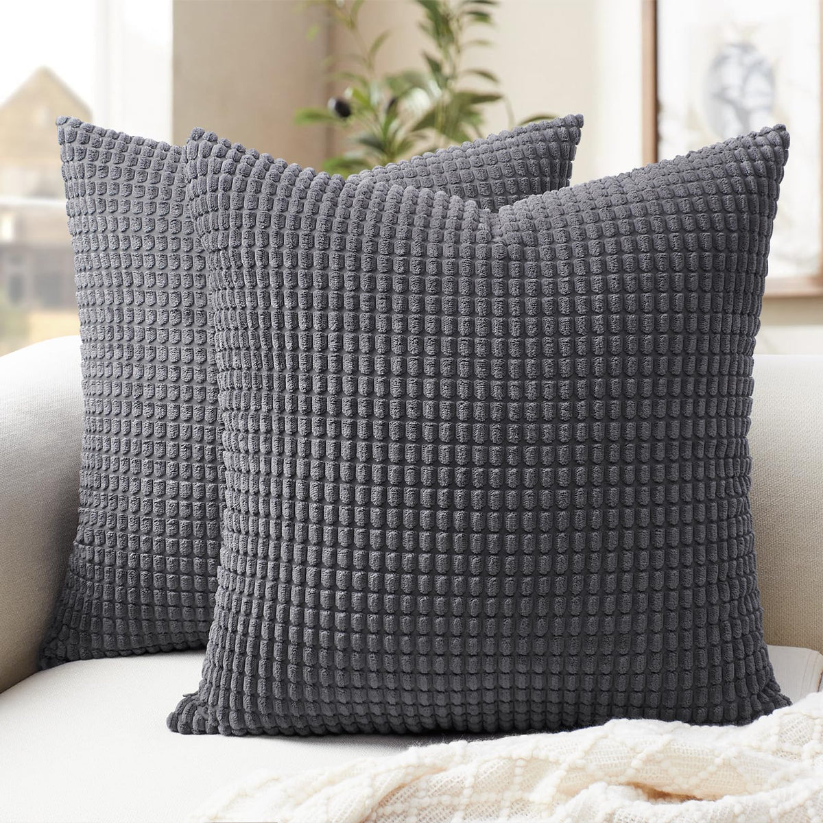 Softalker Corduroy Decorative Throw Pillow Covers 18x18, Set of 2, Beige