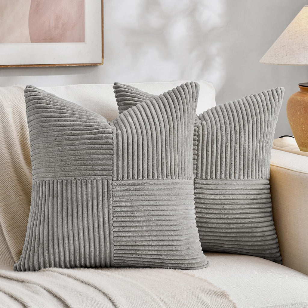 Fancy Homi 2 Packs Rust Boho Decorative Throw Pillow Covers 18x18 Inch for Couch Bed Sofa, Farmhouse Fall Home Decor, Soft Corss Corduroy Patchwork Textured Terracotta Accent Cushion Case 45x45 cm