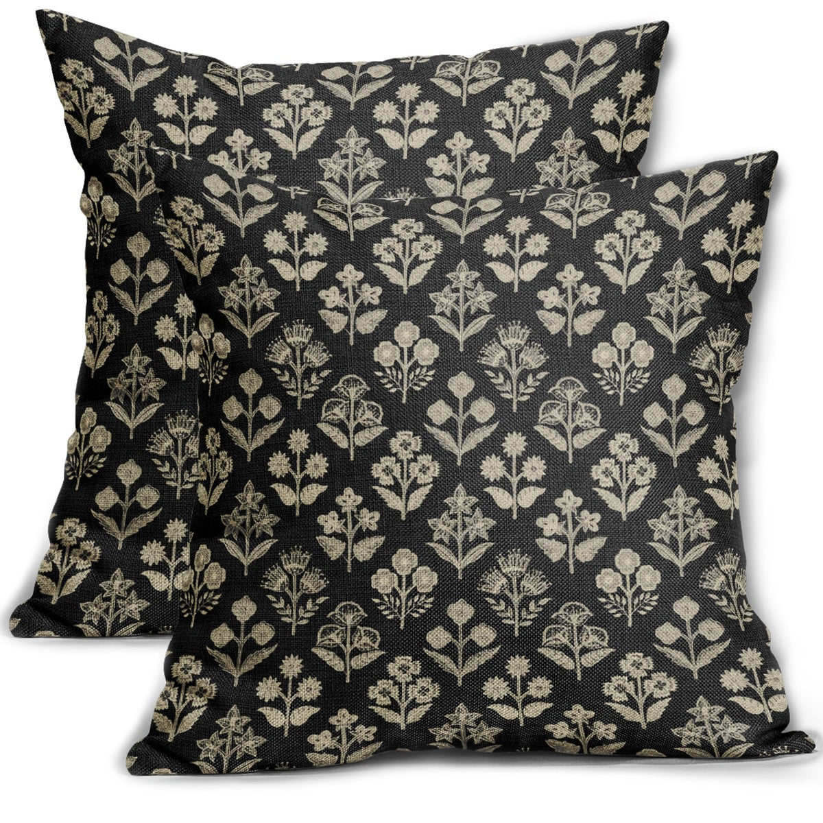 Blue Green Block Print Pillow Covers 18x18 Inch Set of 2, Vintage Floral Spring Decorative Throw Pillow Cases Boho Cushion Covers Rustic Decoration Gift Farmhouse Sofa Couch Bed Decor