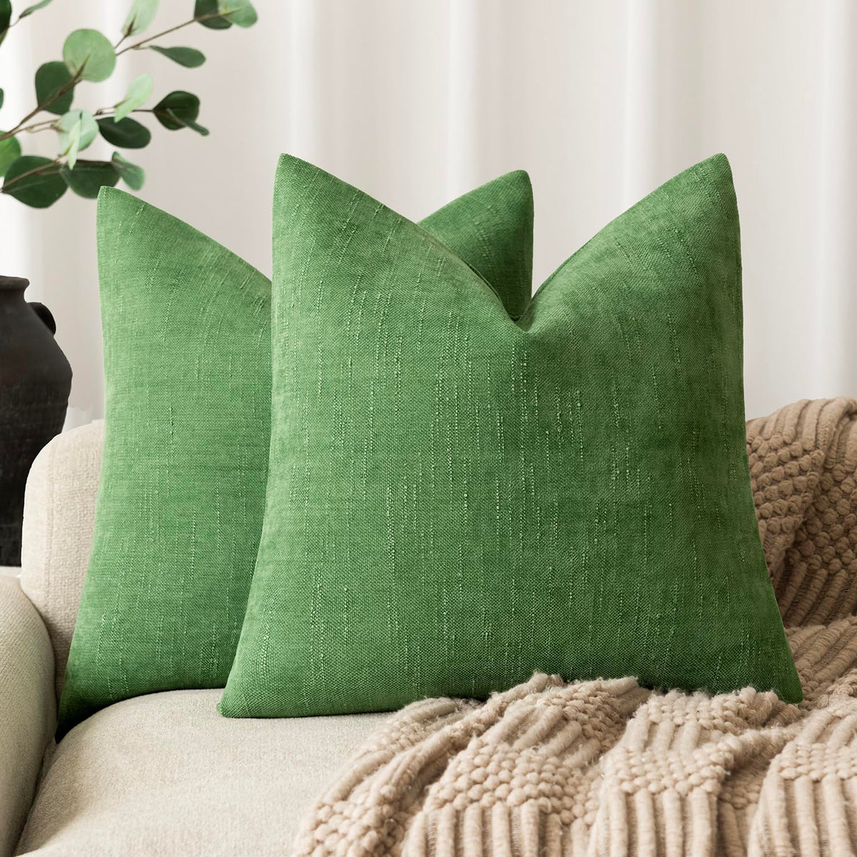 Foindtower Solid Textured Chenille Throw Pillow Covers 20x20 Inch,Taupe