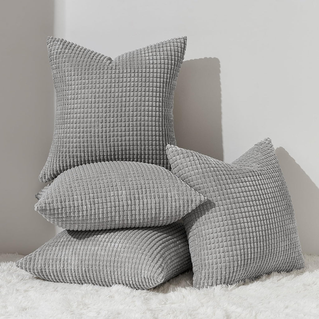 Topfinel Navy Throw Pillows Covers for Couch-18" x 18" Set of 4-Multi Marine/Dusty/Grey/Blue Combo-Fluffy Corduroy Kids Washable Decorative Cushion Case