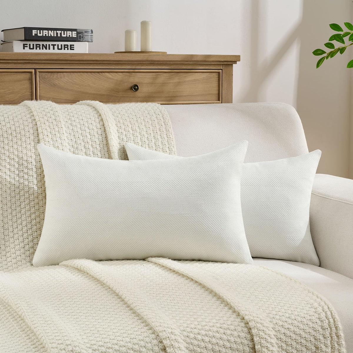 FUTEI Pack of 2 Chenille Throw Pillow Covers 18x18 Inch, Black