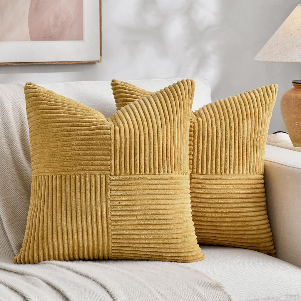 Fancy Homi 2 Packs Rust Boho Decorative Throw Pillow Covers 18x18 Inch for Couch Bed Sofa, Farmhouse Fall Home Decor, Soft Corss Corduroy Patchwork Textured Terracotta Accent Cushion Case 45x45 cm