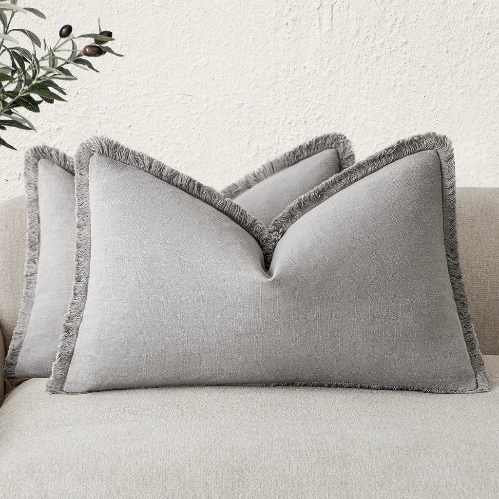 Foindtower Decorative Linen Fringe Throw Pillow Covers 20×20 Inch,Beige