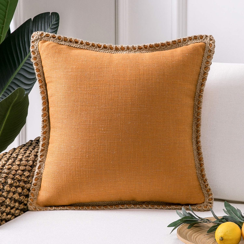 Phantoscope Pack of 2 Farmhouse Decorative Solid Throw Decorative Pillow Cover Burlap Linen Trimmed Tailored Edges Navy Blue 18 x 18 inches, 45 x 45 cm