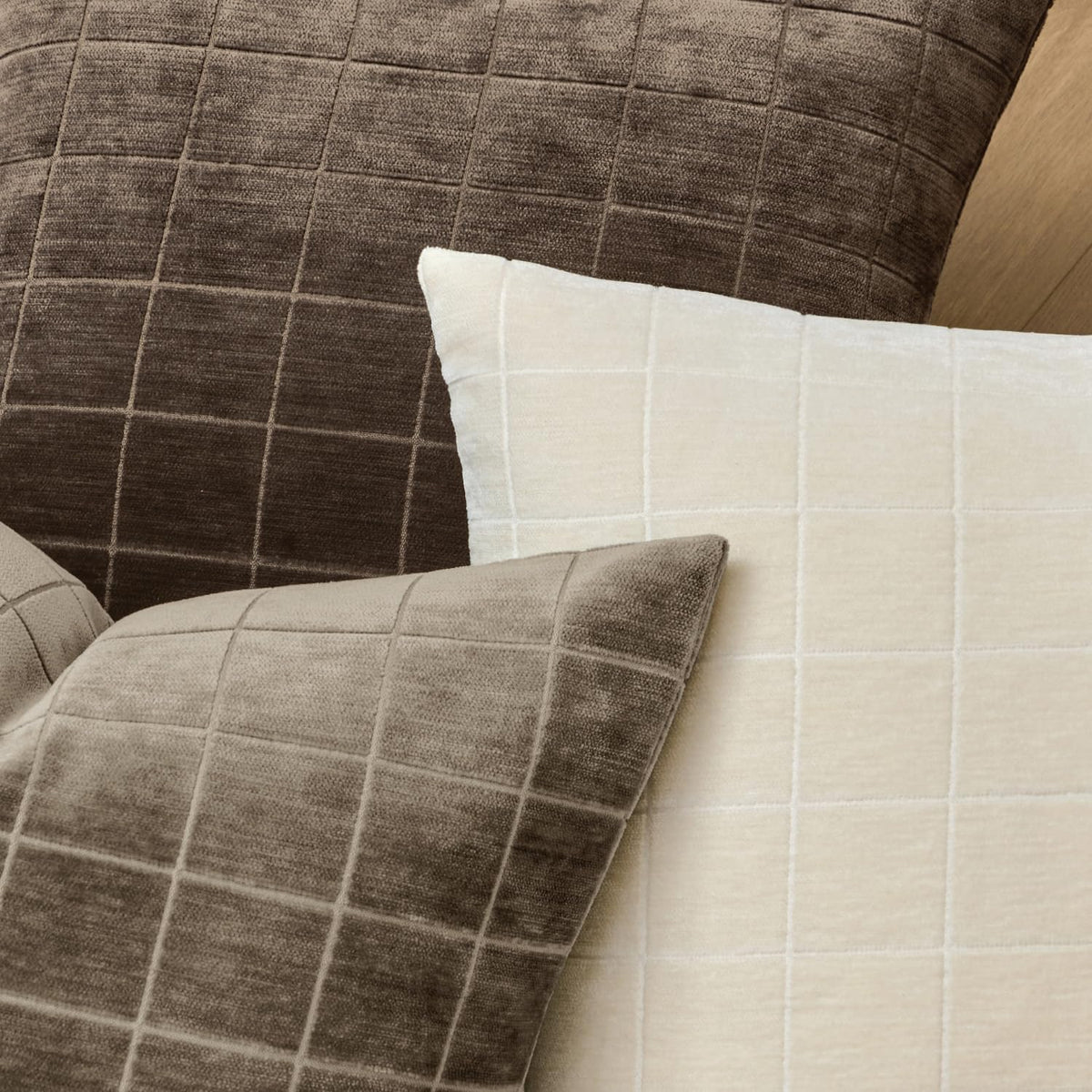 MIULEE Taupe Grey Plaid Decorative Fall Throw Pillow Covers 20x20 Set of 2