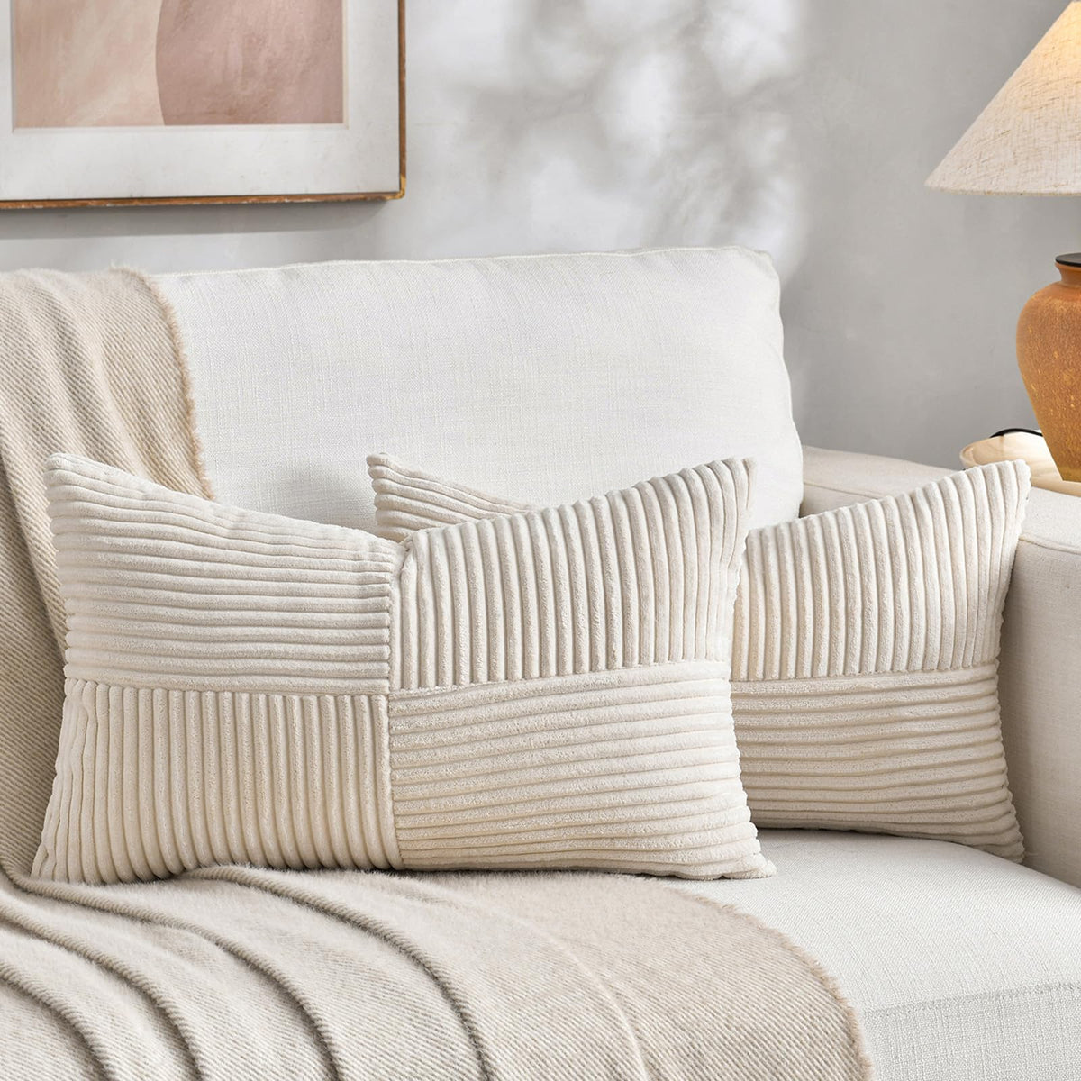 Fancy Homi 2 Packs Rust Boho Decorative Throw Pillow Covers 18x18 Inch for Couch Bed Sofa, Farmhouse Fall Home Decor, Soft Corss Corduroy Patchwork Textured Terracotta Accent Cushion Case 45x45 cm