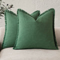Foindtower Decorative Linen Fringe Throw Pillow Covers 18×18 Olive Green