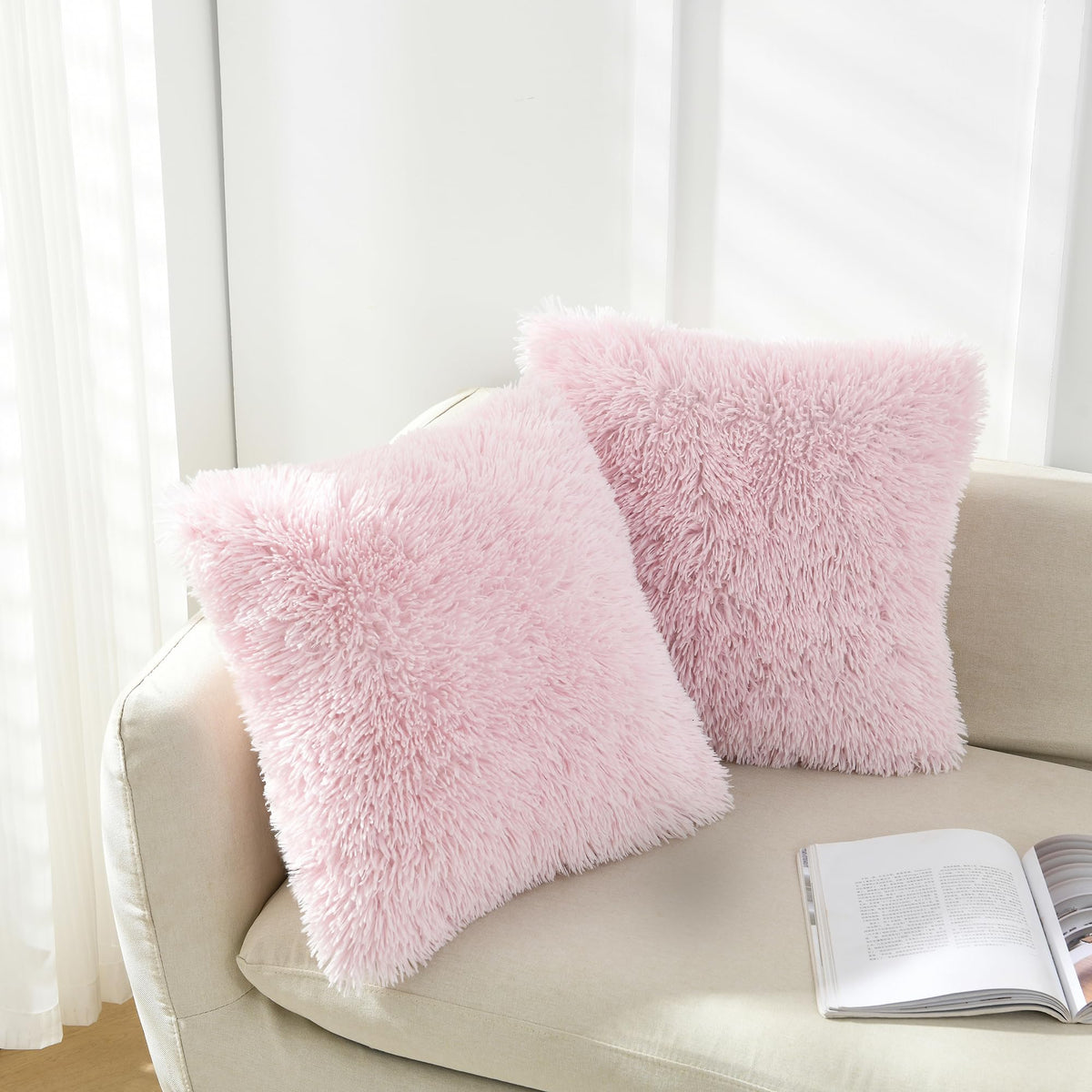 NordECO HOME Luxury Soft Faux Fur Fleece Cushion Cover Pillowcase Spring Decorative Throw Pillows Covers, No Pillow Insert, 18" x 18" Inch, White, 2 Pack
