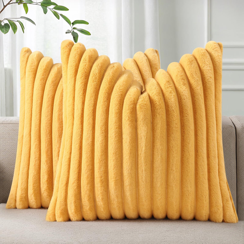 Pallene Faux Fur Decorative Throw Pillow Covers 18x18 Set of 2, Cream White