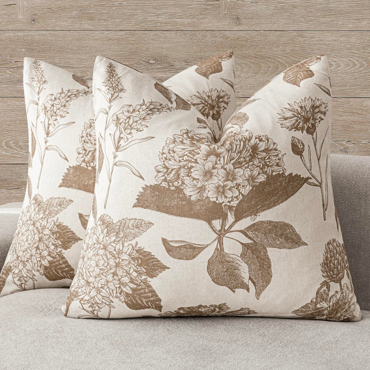 Foindtower Set of 2 Linen Floral Vintage Throw Pillow Covers Neutral Accent Print Decorative Cozy Cushion Covers Farmhouse Boho Home Decor for Sofa Chair Couch Bed Living Room,18×18 Inch,Navy Blue