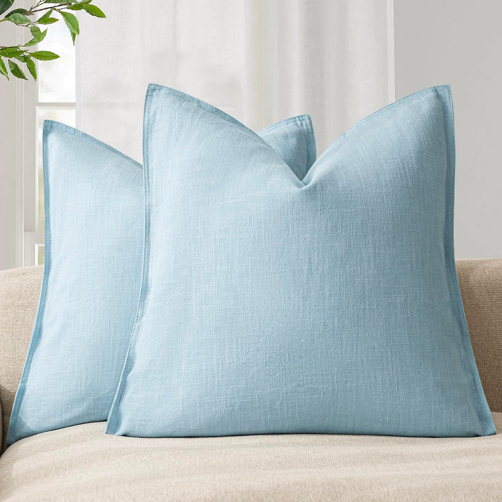 Foindtower Linen Solid Decorative Throw Pillow Covers 20x20 Natural Beige