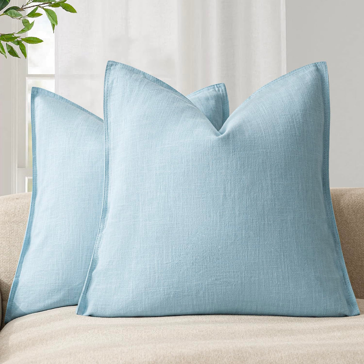 Foindtower Linen Solid Decorative Throw Pillow Covers 20x20 Natural Beige