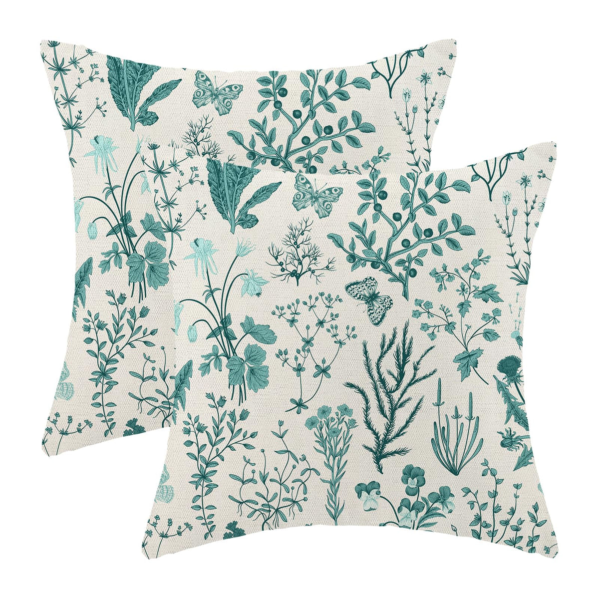 Spring Sage Green Wild Flower Pillow Covers 18x18 Set of 2