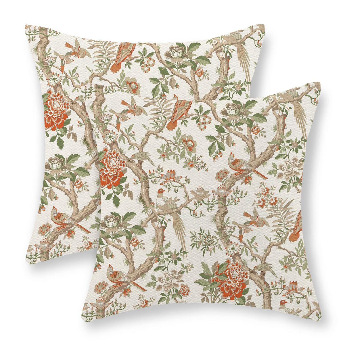 Chinoiserie Pillow Covers 18x18 Set of 2 Blue Green Bird Floral Throw Pillows Vintage Blue Flowers Decorations Outdoor Pillowcase Chinoiserie Decor Farmhouse Linen Cushion Case for Couch Home