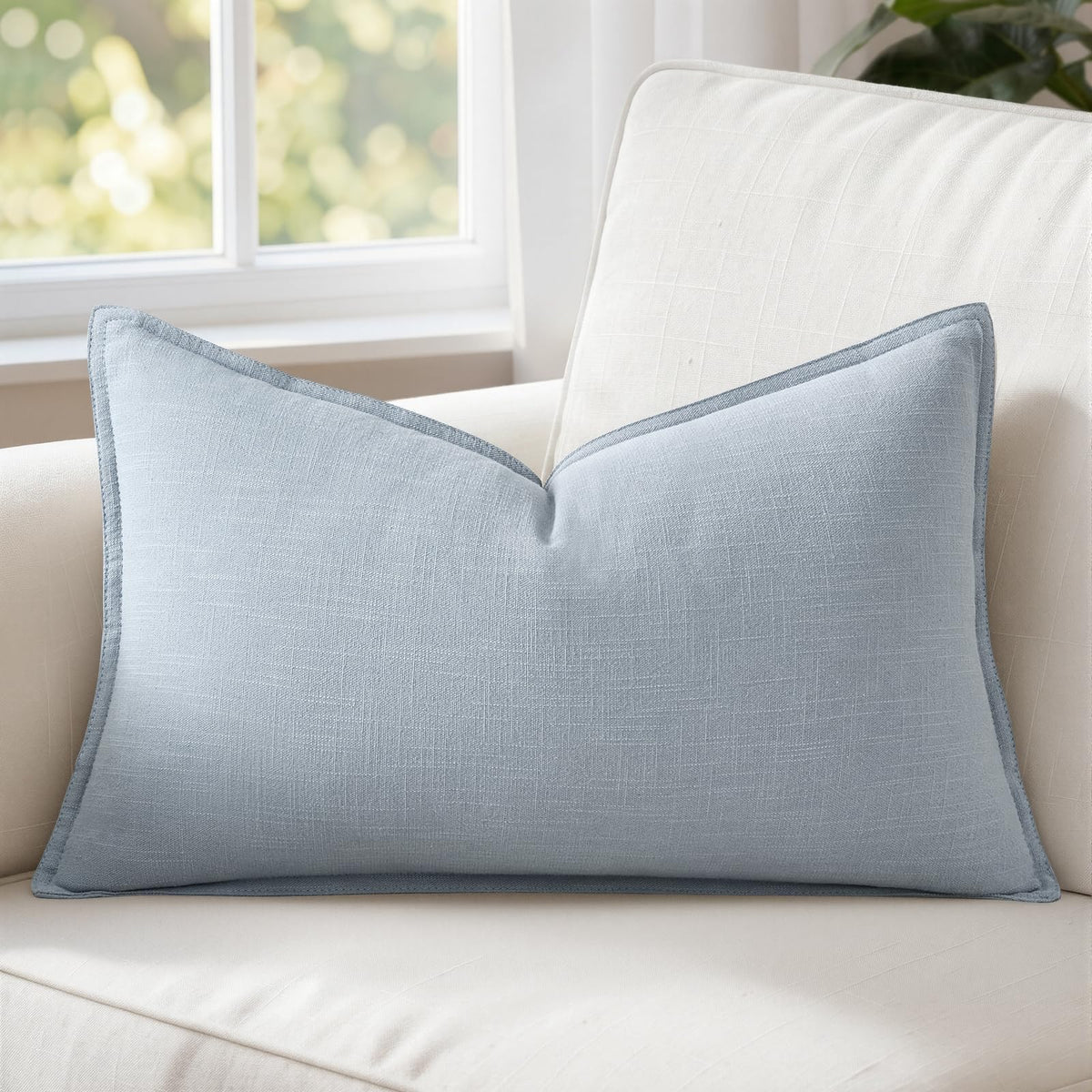 MIULEE Decorative Linen Lumbar Pillow Cover 14x36 Inch Dark Olive Green