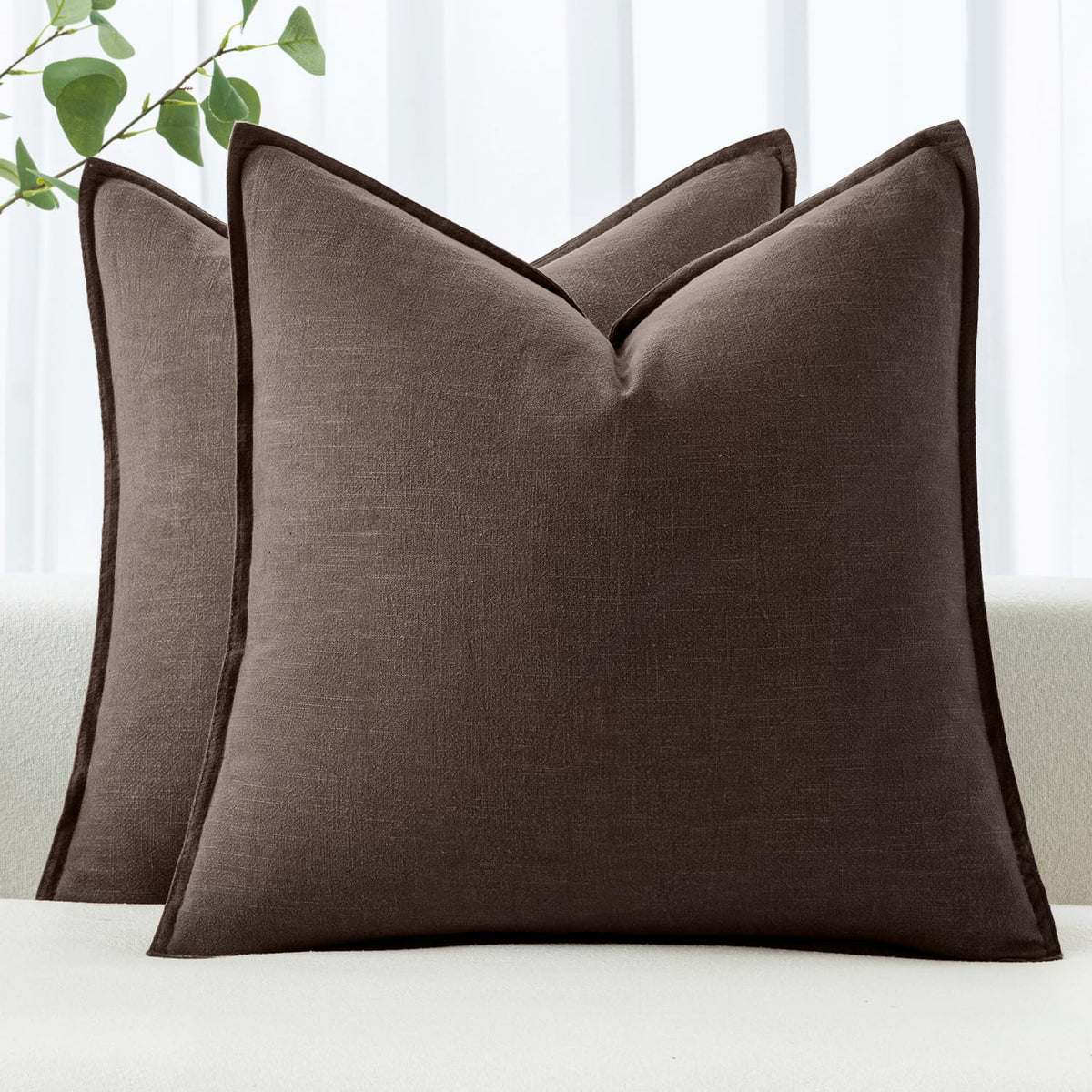 MIULEE Decorative Linen Euro Sham Pillow Covers 22x22 Inch Natural Beige