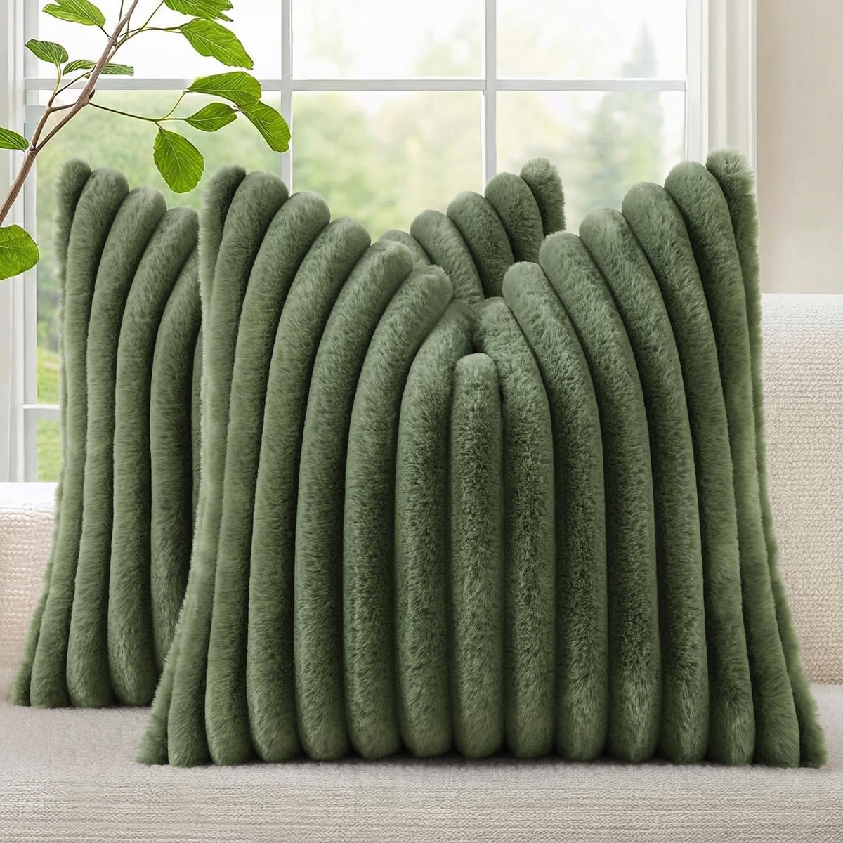 decorUhome Fall Faux Fur Throw Pillow Covers 18x18 Set of 2 Rust