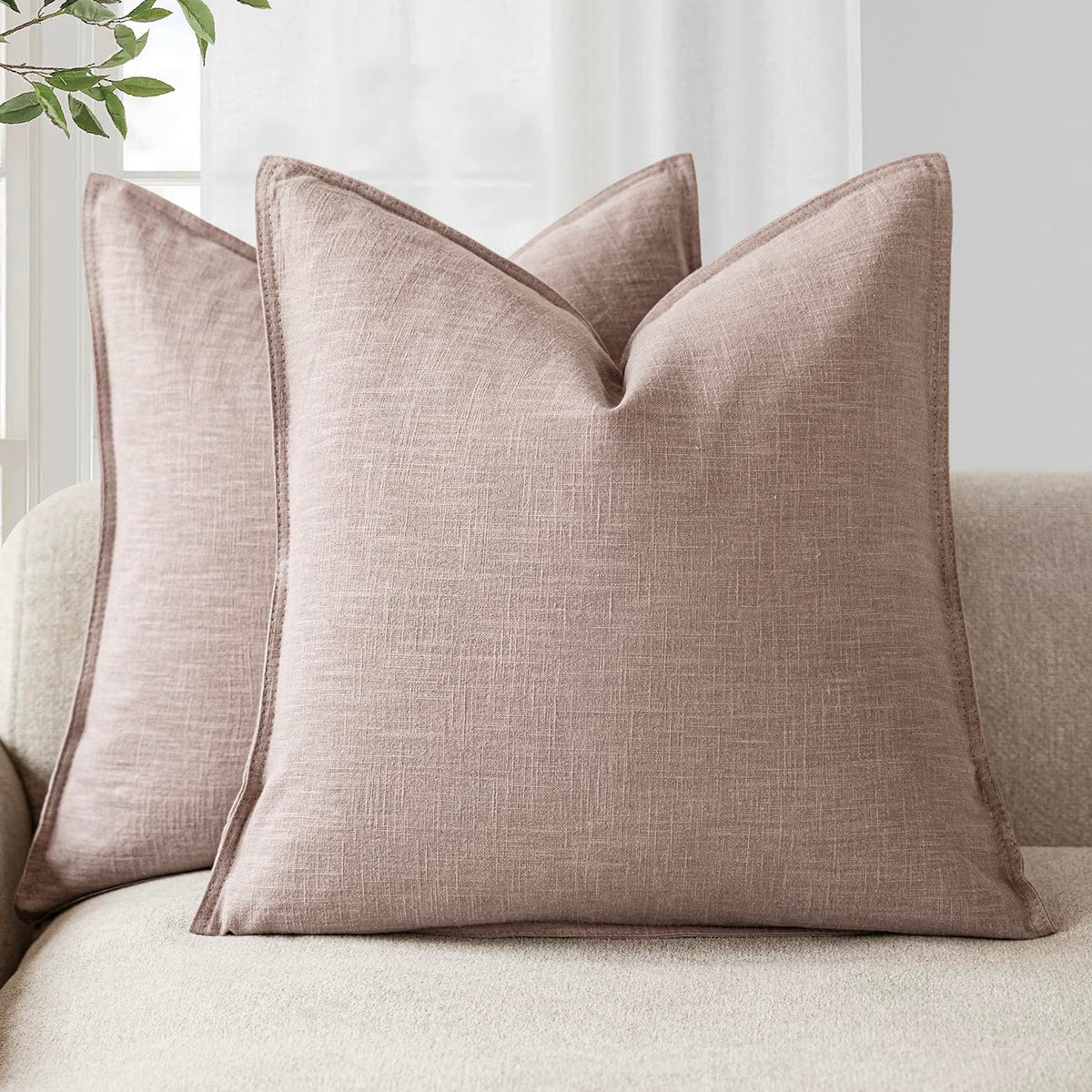 Foindtower Linen Solid Decorative Throw Pillow Covers 20x20 Natural Beige