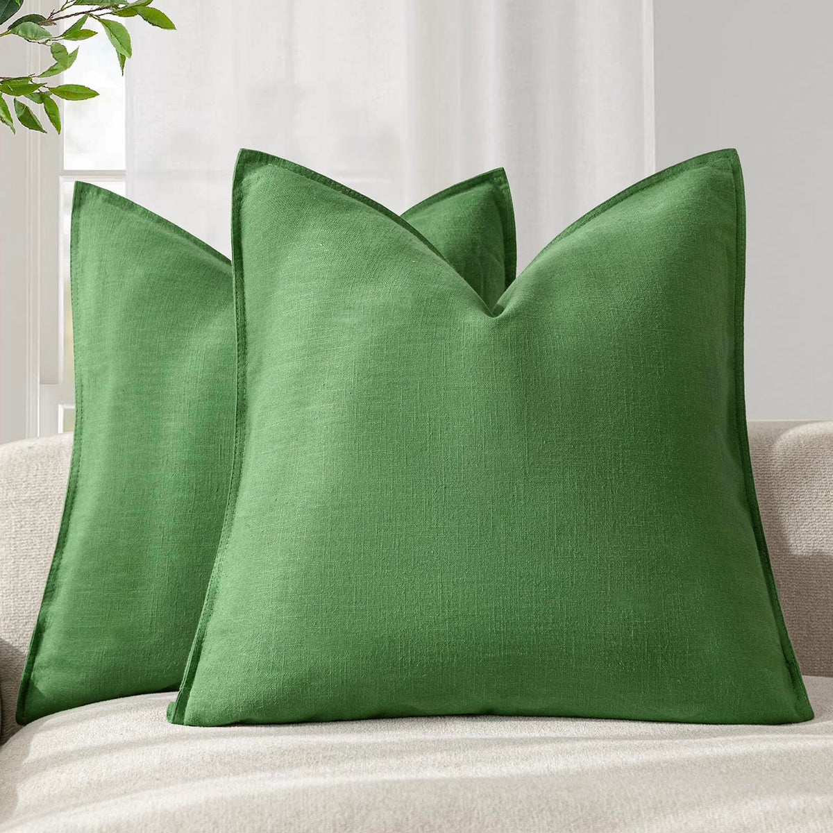 Foindtower Linen Solid Decorative Throw Pillow Covers 20x20 Natural Beige