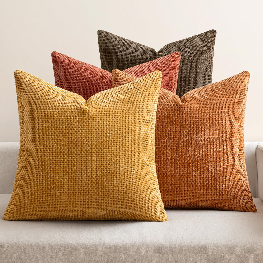 MIULEE Soft Decorative Chenille Pillow Covers Blue Series 18x18 Pack of 4