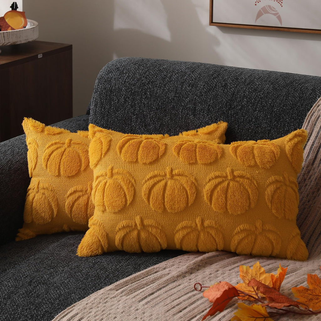 DFXSZ Fall Pillow Covers 18x18 2Pcs Rust Pumpkin Fall Decorations for Home