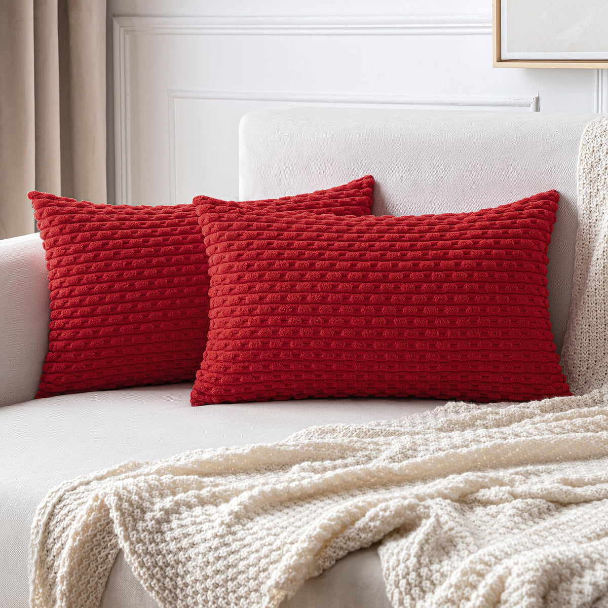 MIULEE Decorative Throw Pillow Covers 18x18 Sage Green Textured Corduroy