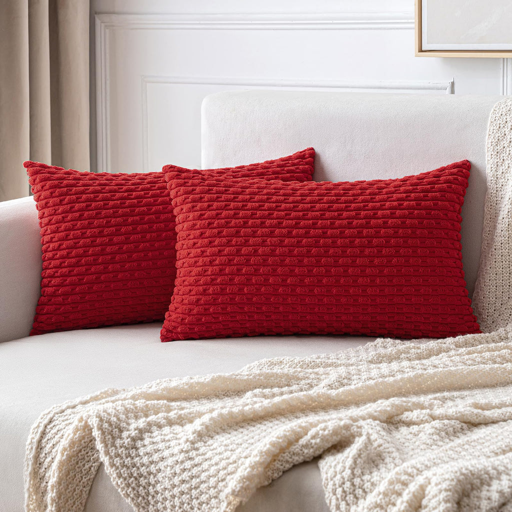 MIULEE Decorative Throw Pillow Covers 20x20 Cream White Textured Corduroy