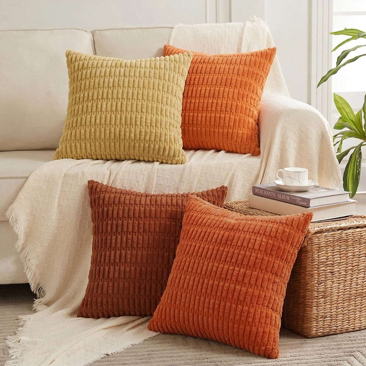 Fancy Homi 4 Packs Decorative Throw Pillow Covers for Living Room Couch Bed, Modern Farmhouse Boho Home Décor Accent Cushion Case, 18" x 18", Neutral