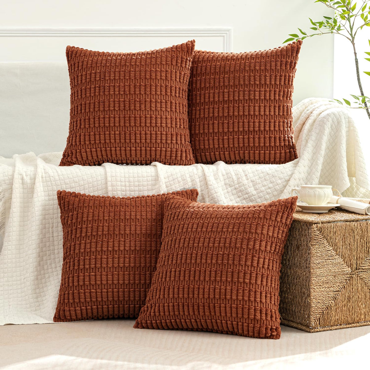 MIULEE Pack of 4 Corduroy Decorative Throw Pillow Covers 18x18 Inch Brown