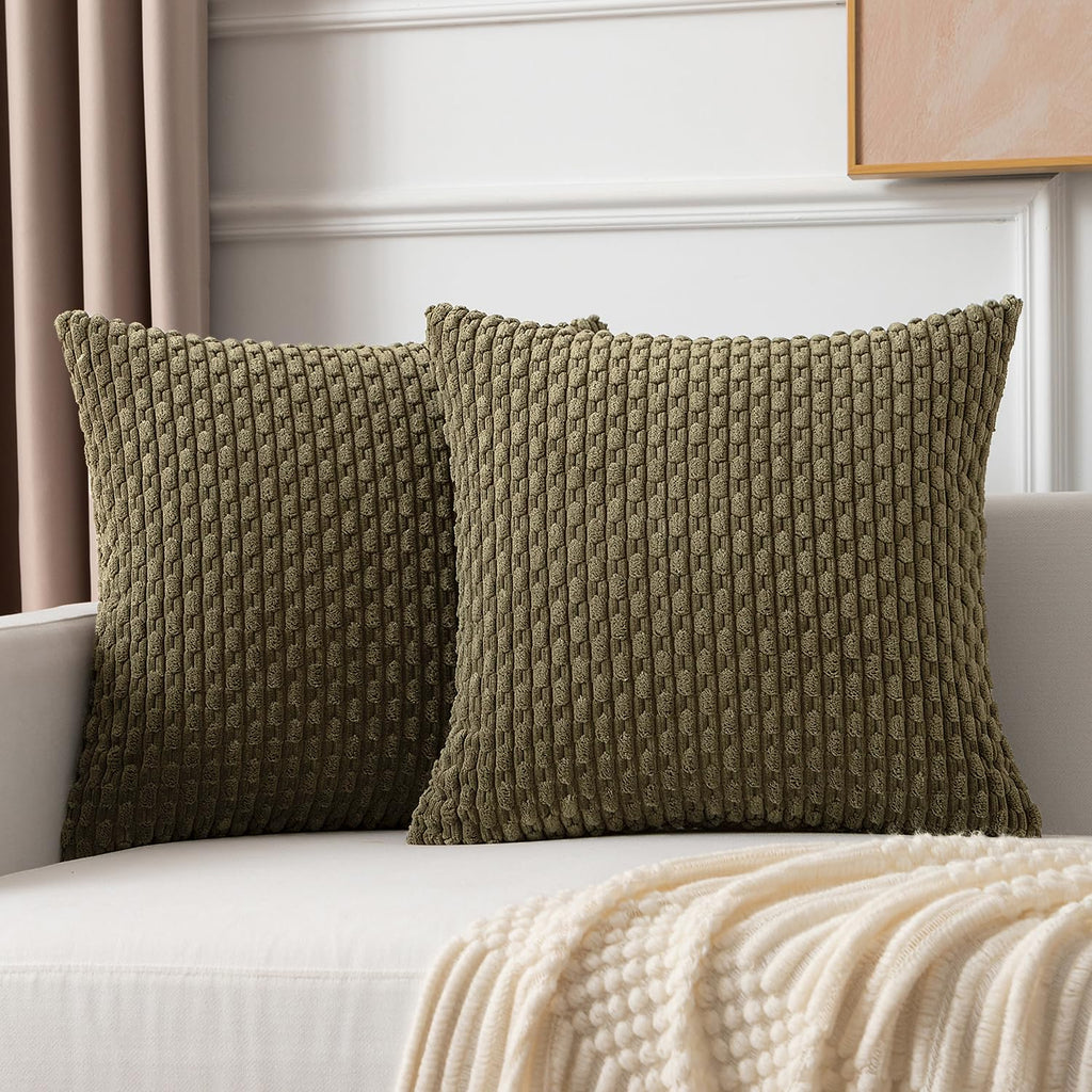 Kevin Textile Soft Corduroy 18x18 Inch Pillow Covers 2 Pack, Sage Green