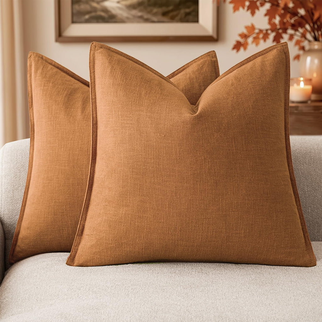 Foindtower Linen Solid Decorative Throw Pillow Covers 20x20 Natural Beige