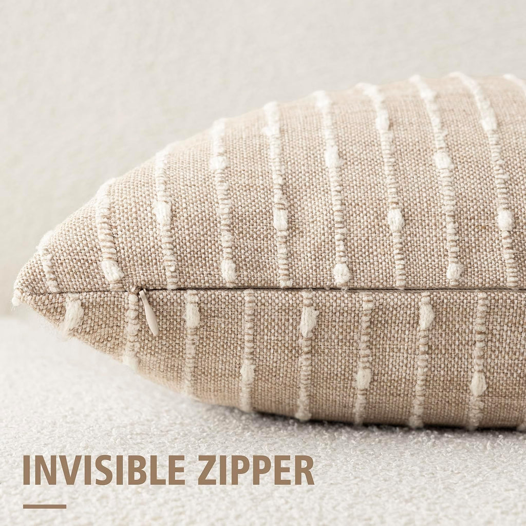 Foindtower Decorative Striped Boucle Throw Pillow Cover 20x20 Natural Beige