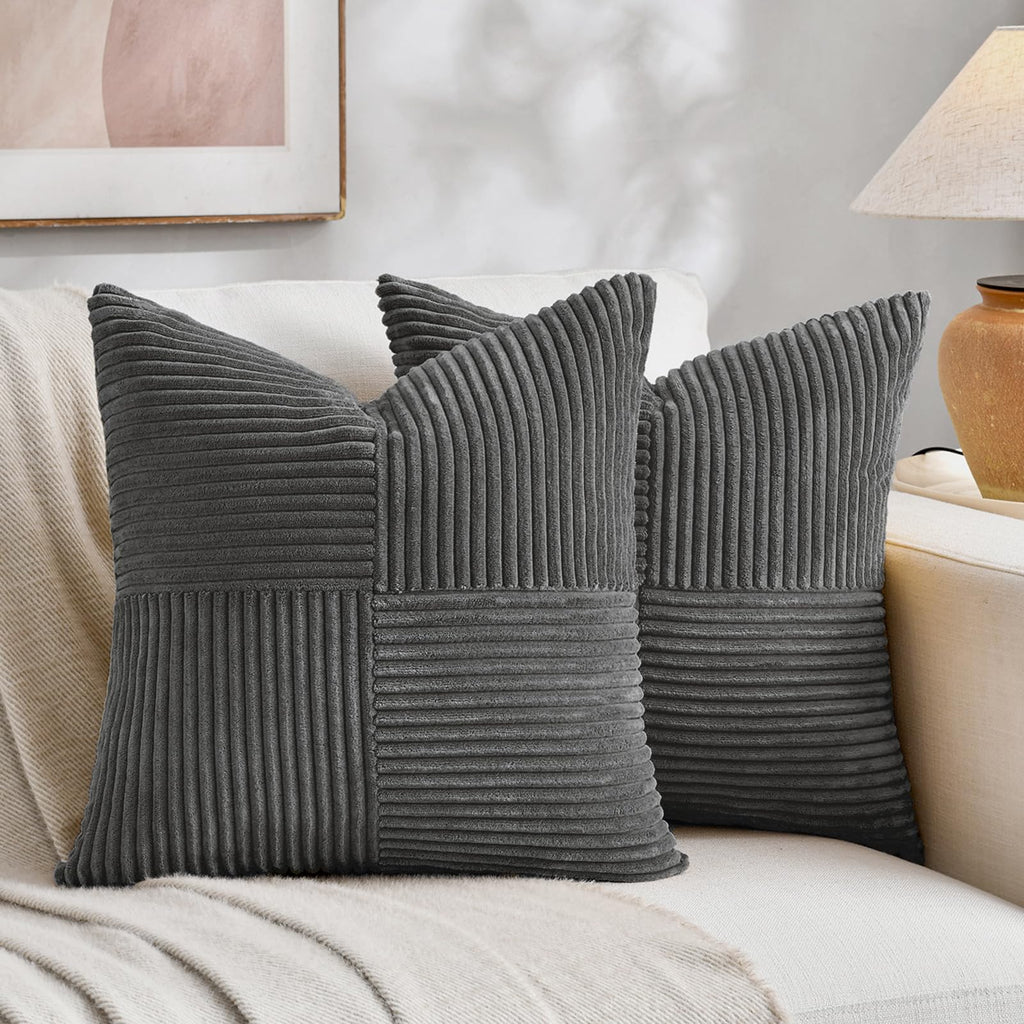 Fancy Homi 2 Packs Rust Boho Decorative Throw Pillow Covers 18x18 Inch for Couch Bed Sofa, Farmhouse Fall Home Decor, Soft Corss Corduroy Patchwork Textured Terracotta Accent Cushion Case 45x45 cm