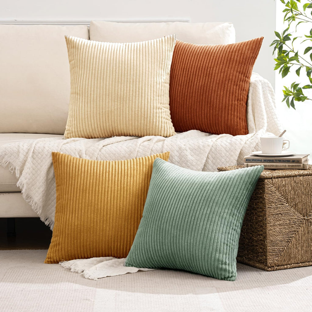 MIULEE Soft Corduroy Decorative Throw Pillow Covers Orange Teal 18x18