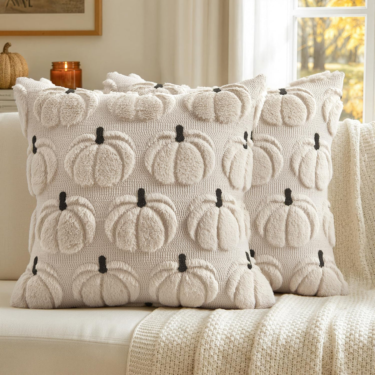 MIULEE Fall Pumpkin Pillow Covers Fall Decor Beige Brown Stem 18x18