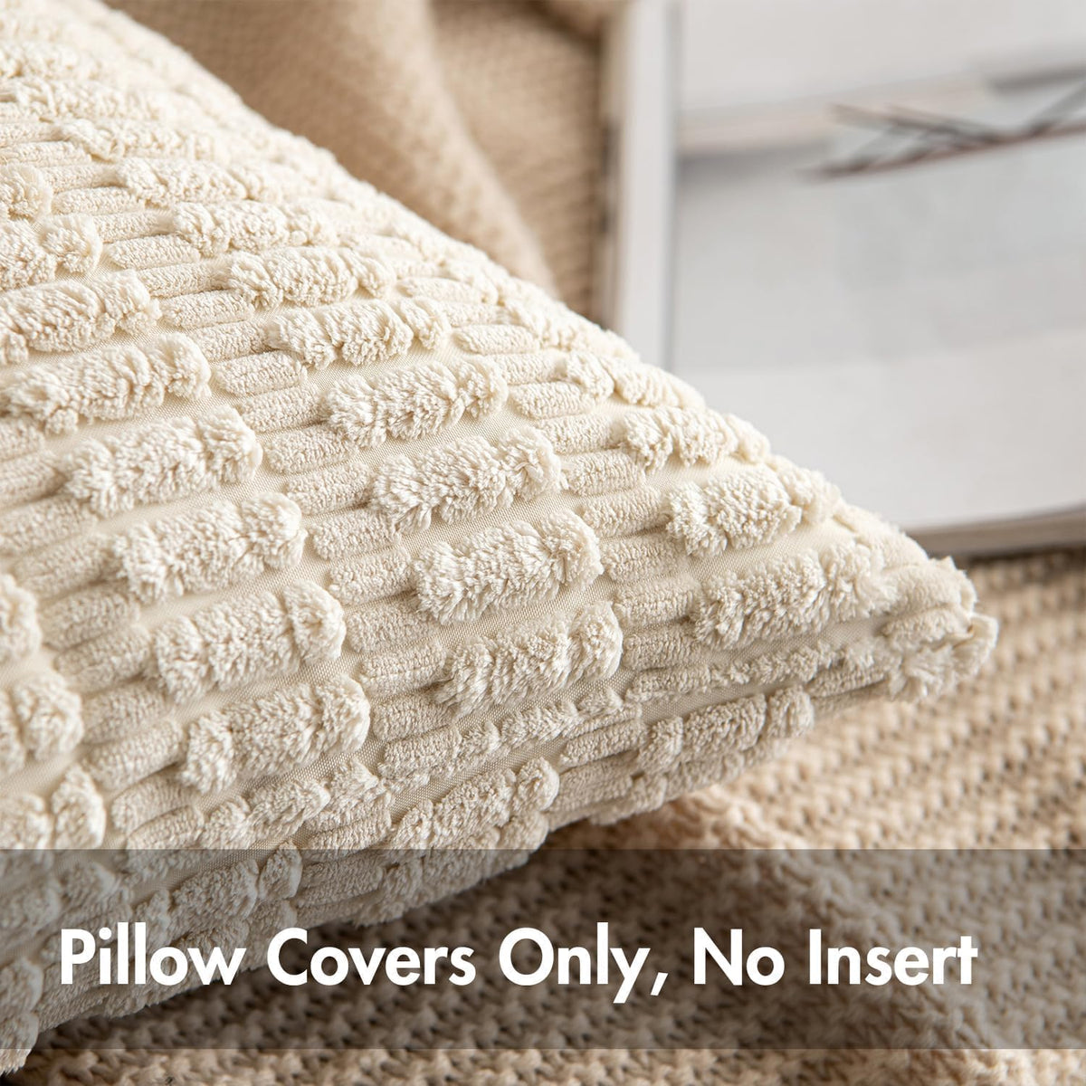 MIULEE Lumbar Corduroy Decorative Throw Pillow Covers 12x20 Cream White