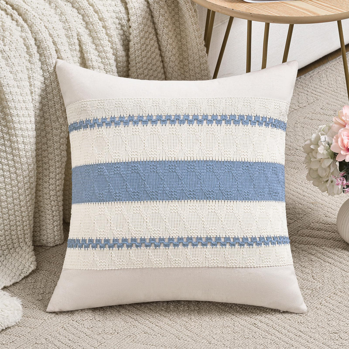 Fancy Homi Set of 1 Sage Green Boho Lumbar Decorative Throw Pillow Covers 12x20 Inch for Living Room Bedroom Couch Bed Chair, Rustic Retro Cushion Case, Bohemian Room Home Decor