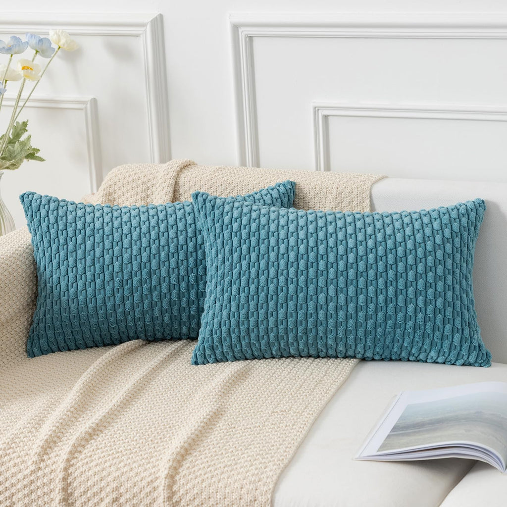 Kevin Textile Soft Corduroy 18x18 Inch Pillow Covers 2 Pack, Sage Green