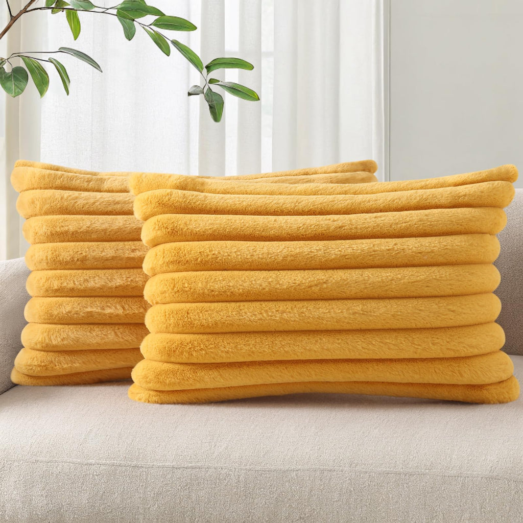 Pallene Faux Fur Decorative Throw Pillow Covers 18x18 Set of 2, Cream White