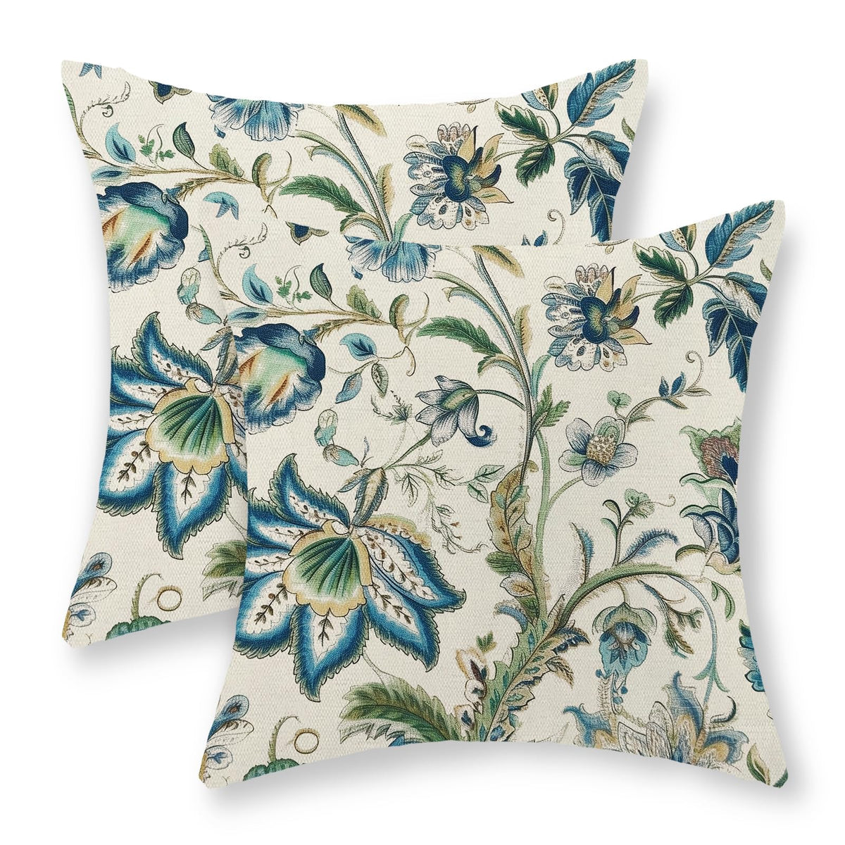 Chinoiserie Pillow Covers 18x18 Set of 2 Blue Green Bird Floral Throw Pillows Vintage Blue Flowers Decorations Outdoor Pillowcase Chinoiserie Decor Farmhouse Linen Cushion Case for Couch Home
