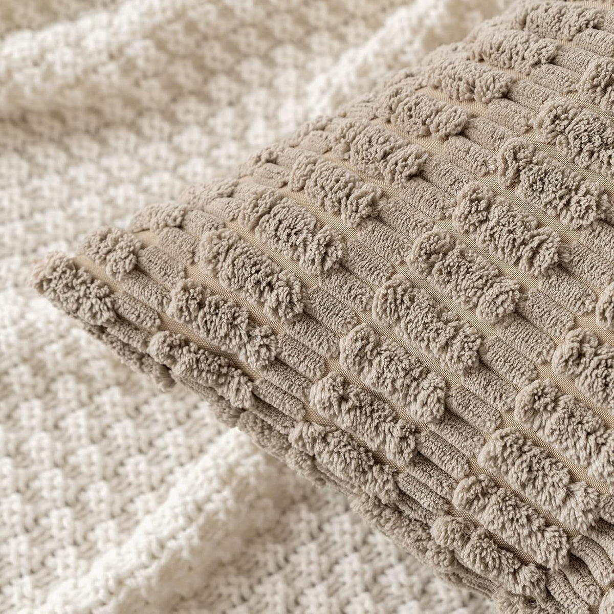 MIULEE Corduroy Decorative Throw Pillow Covers 18x18 Light Brown Pack of 2