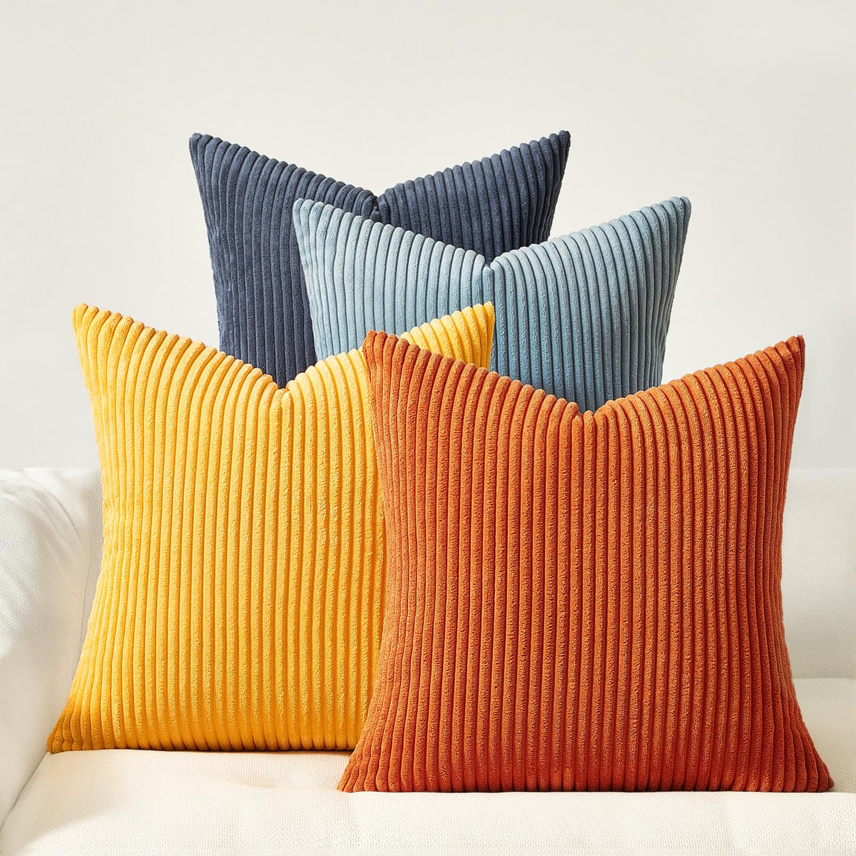 Topfinel Fall Burnt Orange Decorative Throw Pillows Covers 18x18 Inch Set of 4,Yellow Green Gradient Series Corduroy Striped Square Pillow Case,Western Modern Cushion Cover for Couch Sofa Bedroom