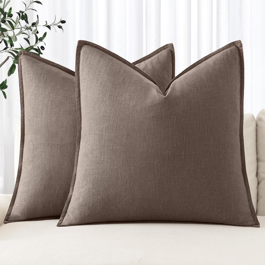 MIULEE Decorative Linen Euro Sham Pillow Covers 22x22 Inch Natural Beige