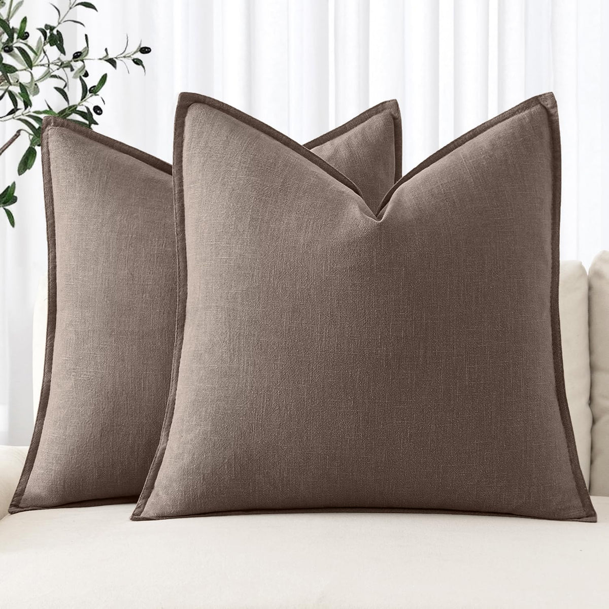 MIULEE Decorative Linen Euro Sham Pillow Covers 22x22 Inch Natural Beige