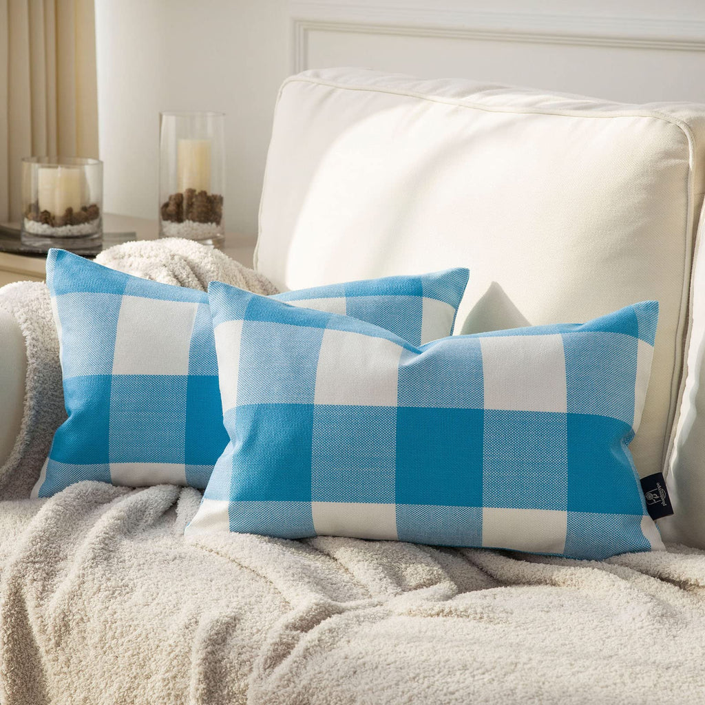 Phantoscope Pack of 2 Gingham Buffalo Check Plaid Throw Decorative Pillow Cover Outdoor Indoor Throw Pillows Farmhouse Square Pillow Cases for Home Decor Off White,18 x 18 Inches