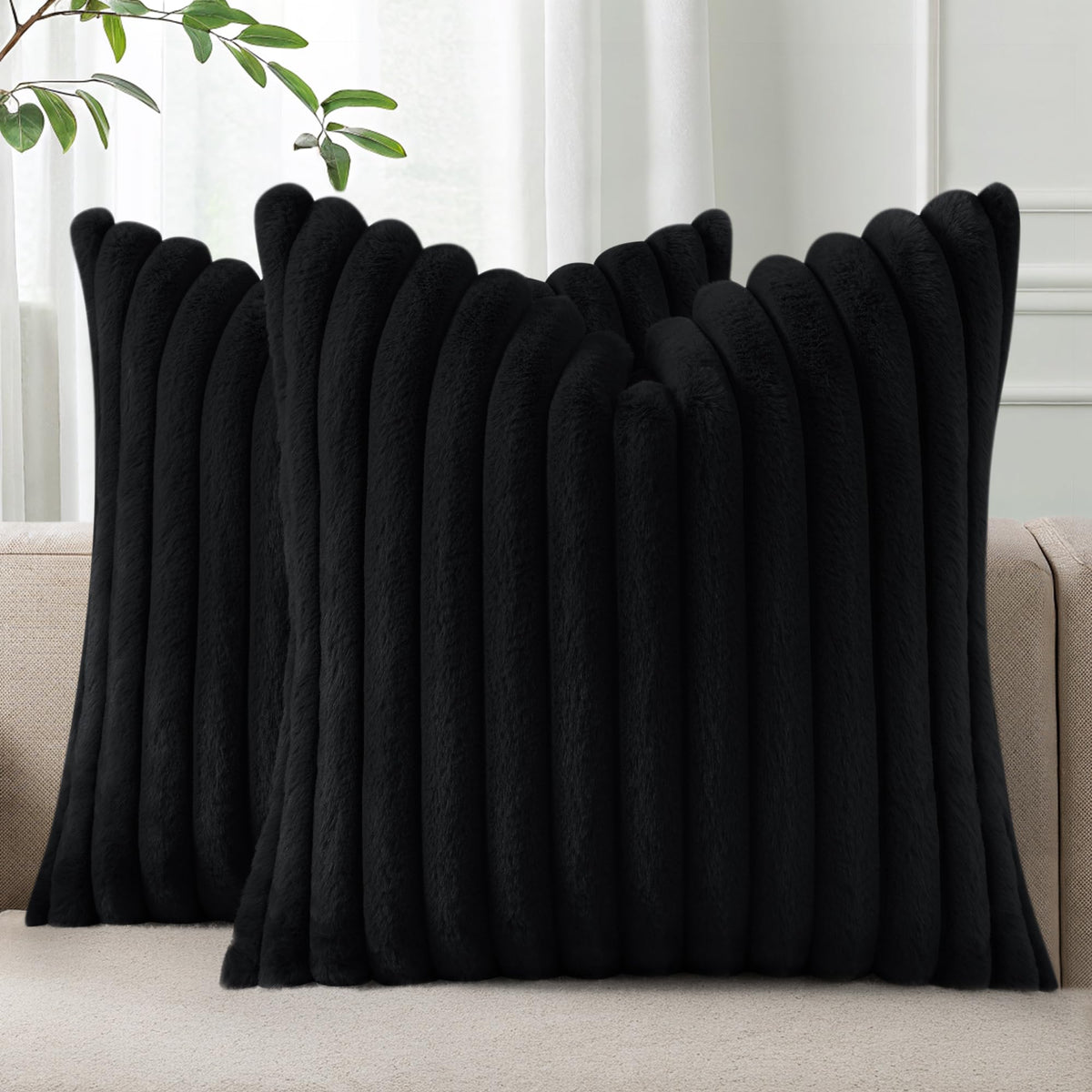 Pallene Faux Fur Decorative Throw Pillow Covers 18x18 Set of 2, Cream White