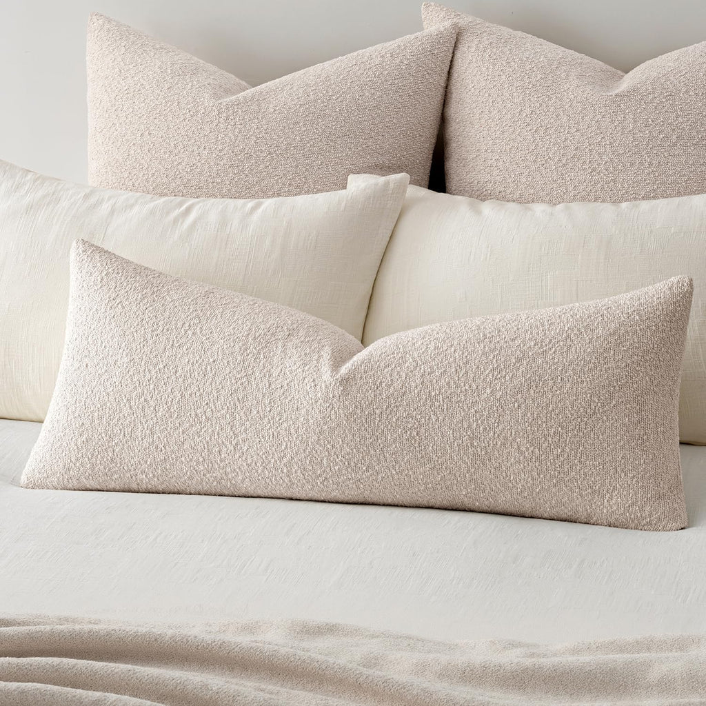 MIULEE Textured Boucle Lumbar Pillow Cover for Bed 12x20 Olive Green