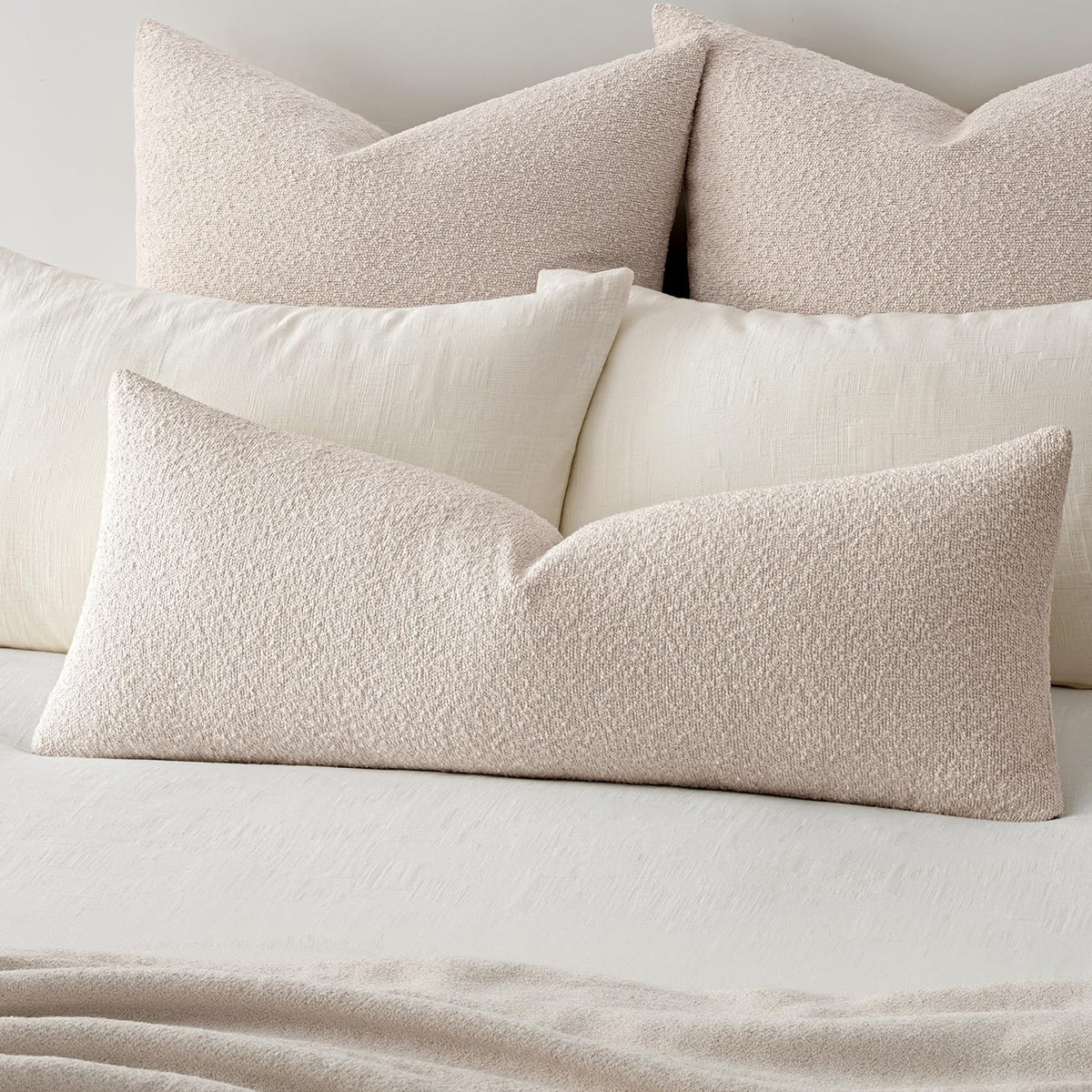 MIULEE Textured Boucle Lumbar Pillow Cover for Bed 12x20 Olive Green