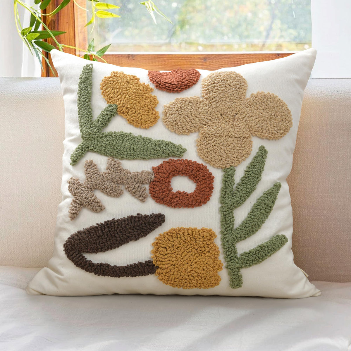 Boho Pillow Covers 18X18 Inch Boho Tufted Throw Pillow Covers Decorative Tassels Cushion Cover Farmhouse Pillow Case for Couch Sofa Bed Living Room Bedroom, Green